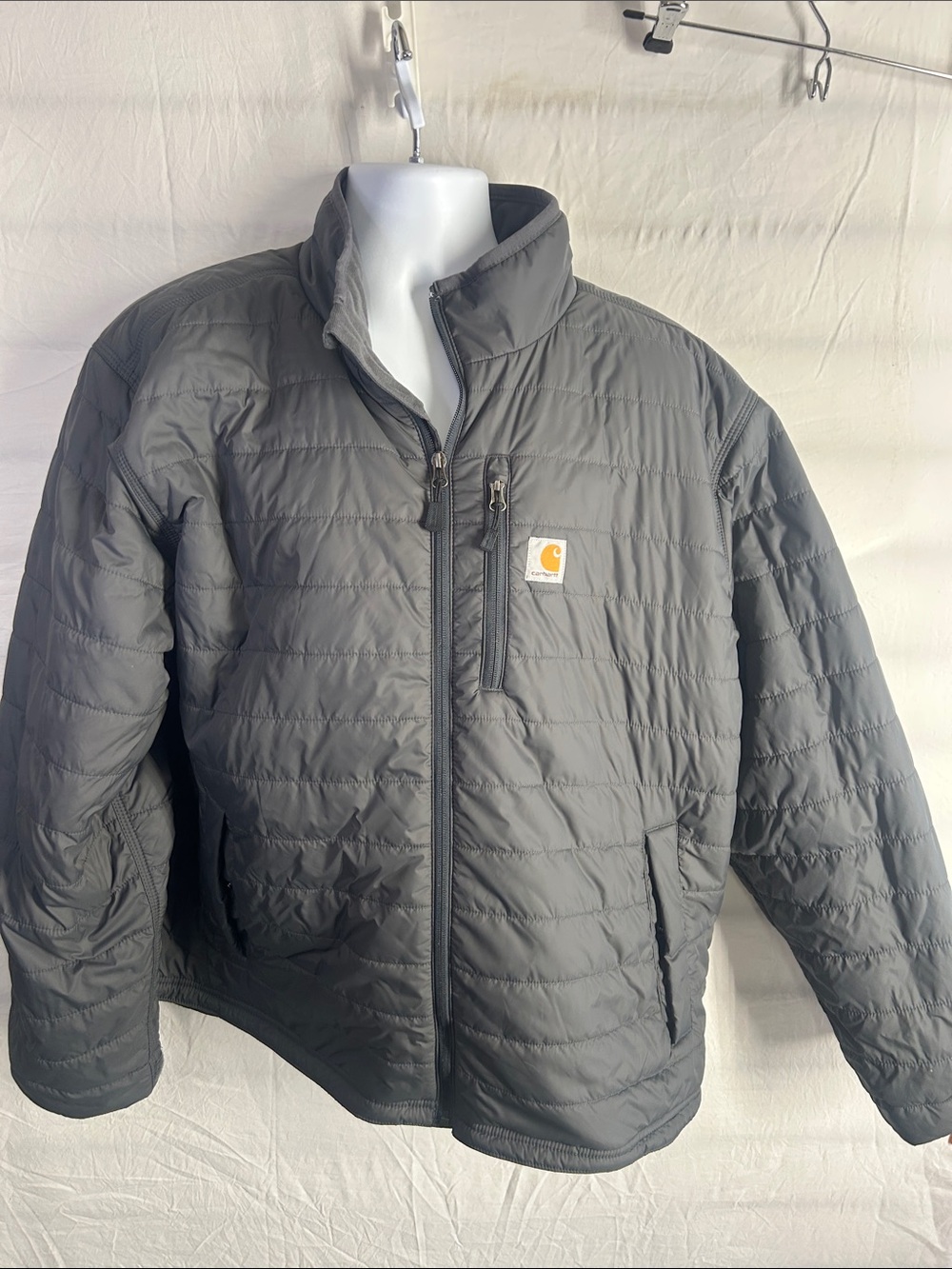 Carhartt Men's Dark Gray Quilted Puffer Jacket with Chest Logo